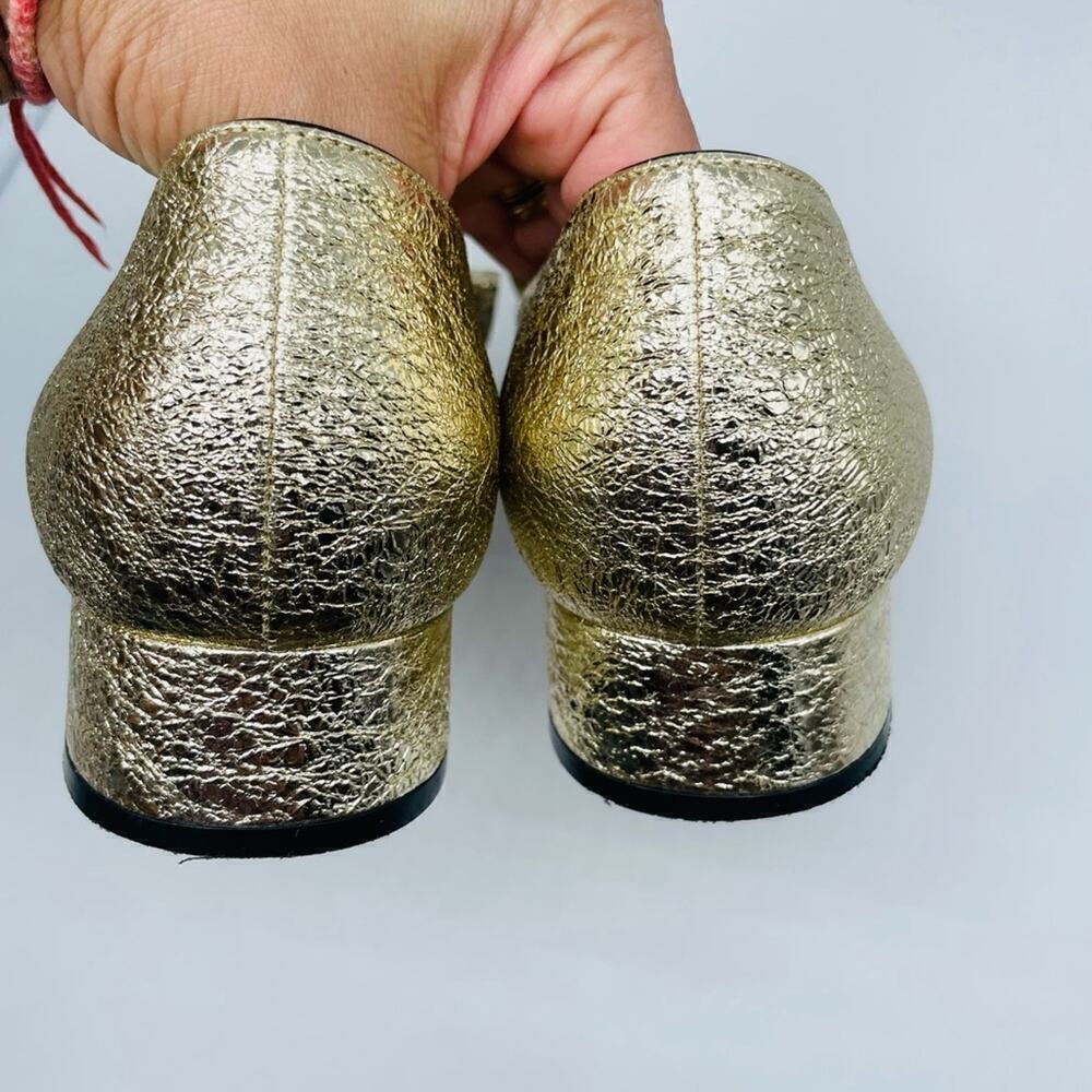 Gucci Gold Metallic leather GG fringe Marmont 30mm Heeled Loafer pumps EU 41 - Picture 5 of 12